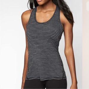 Athleta Chi High Neck Racerback Gray Black Striped Tank Top Athleisure Singlet